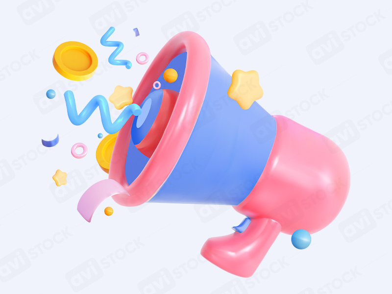 3D мегафон с конфетти — яркая иллюстрация для рекламы и акций