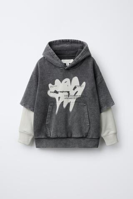 ZARA ТОЛСТОВКА С ДВОЙНЫМ РУКАВОМ И ПРИНТОМ, СЕРЫЙ/БЕЖЕВЫЙ
