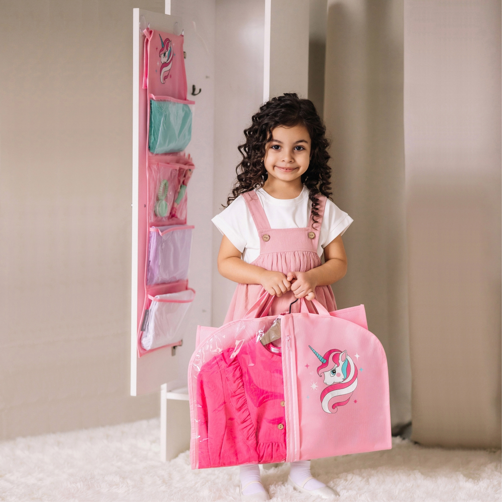 Набор для детского сада: кармашек, чехол, наклейки. Единорожек