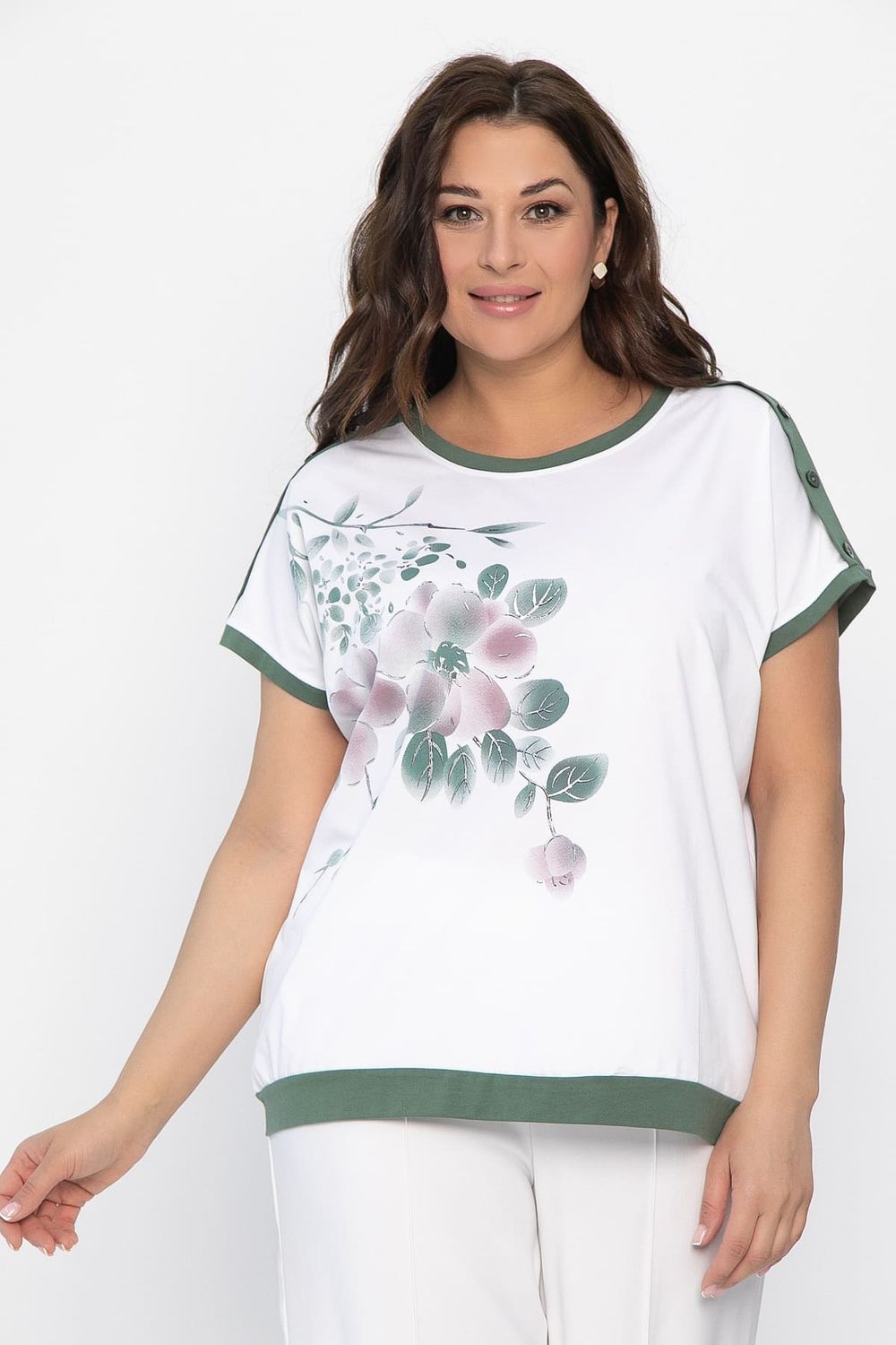 Блуза Далия (бело-оливковая) Б13805-20М LT Collection