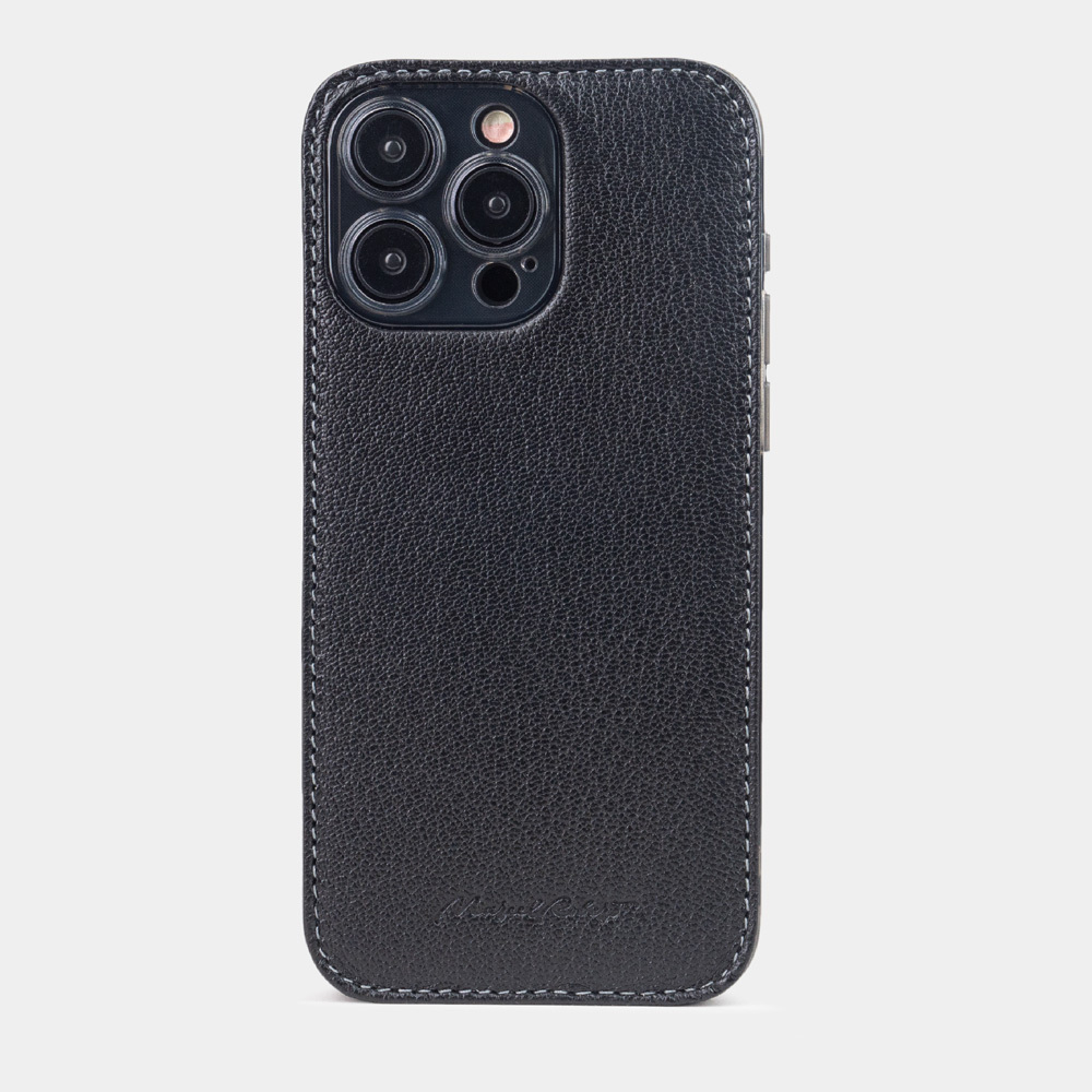 Чехол-накладка кожаная для iPhone 15 Pro Max черного цвета