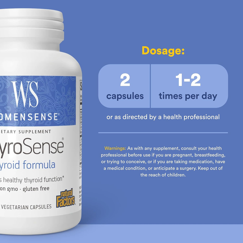 Natural Factors, WomenSense, ThyroSense, добавка для щитовидной железы, 60 вегетарианских капсул