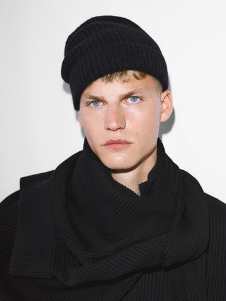 Massimo Dutti Шапка бини из 100% кашемира в рубчик, темно-синий