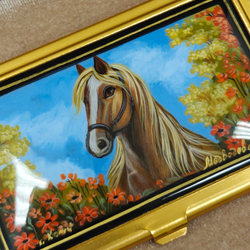 Набор подарочный "Конь" визитница персональная с ручной росписью и ручка Parker