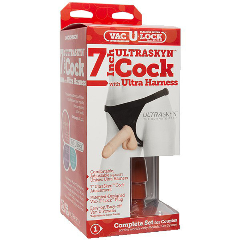 Женский страпон-реалистик 17,3см Doc Johnson Vac-U-Lock Ultraskyn Cock With Ultra Harness 7 Inch 1050-15-BX