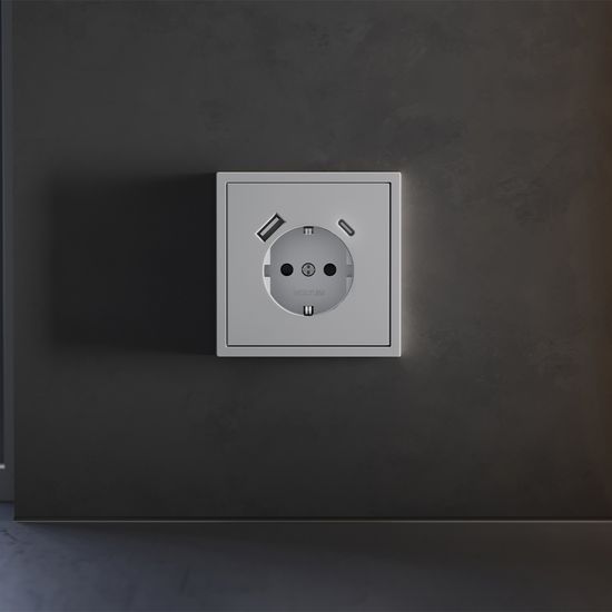 Накладка для розетки с заземлением и защитными шторками, с USB A+C, S70 (серый)