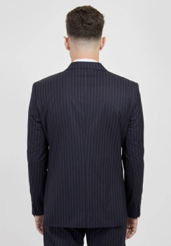 Мужской двубортный костюм в полоску (синий) А34
