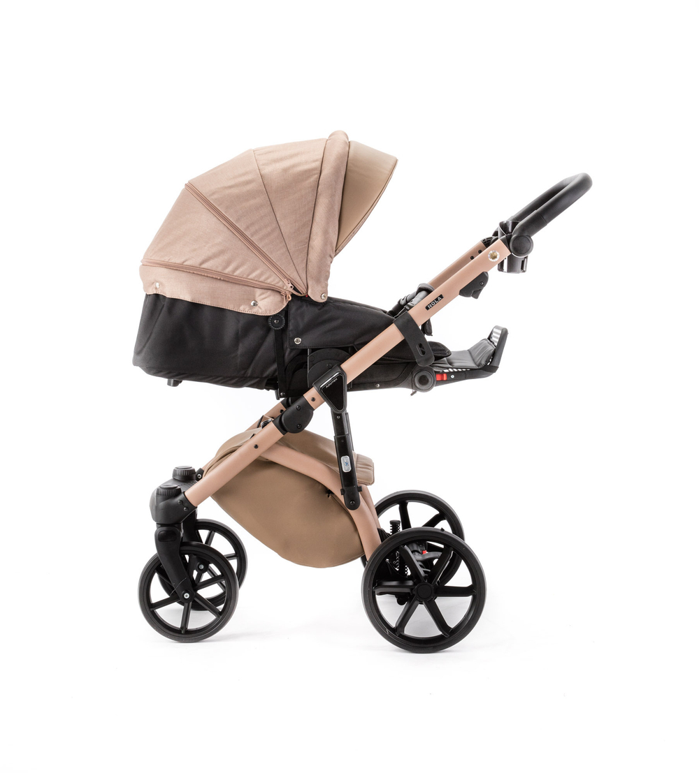 Детская универсальная коляска Adamex NOLA Natura CAMEL-5 (2в1) - Т.Бежевая ткань, Т. бежевая экокожи