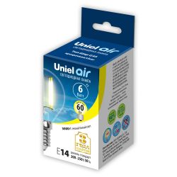 LED-G45-6W-WW-E14-CL GLA01TR Лампа светодиодная. Форма шар. прозрачная. Серия Air. Теплый белый свет 3000K. Картон. ТМ Uniel