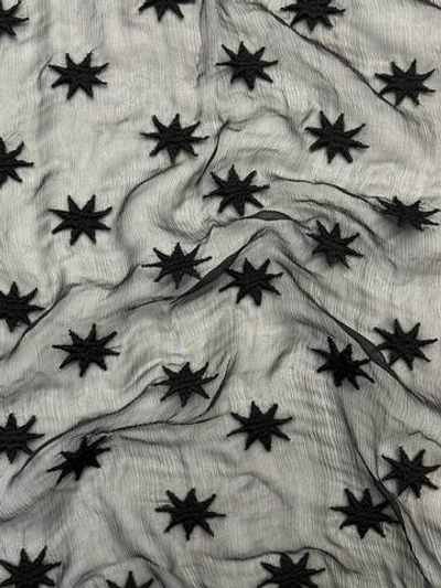 Шелк креш черный с вышитыми звездами