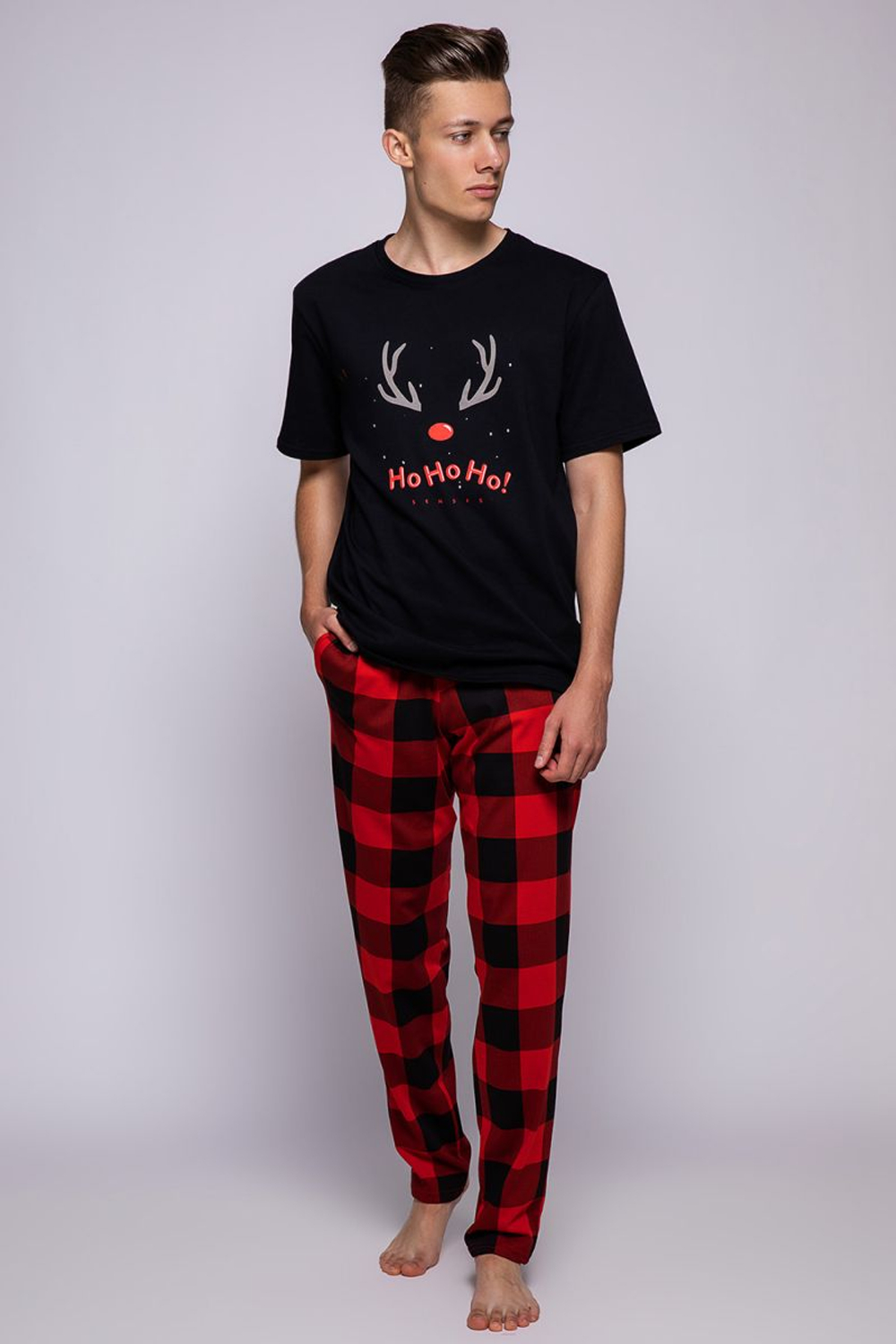 Мужская пижама Tuono с клетчатыми брюками (Размер: L) (Цвет: черный с красным)