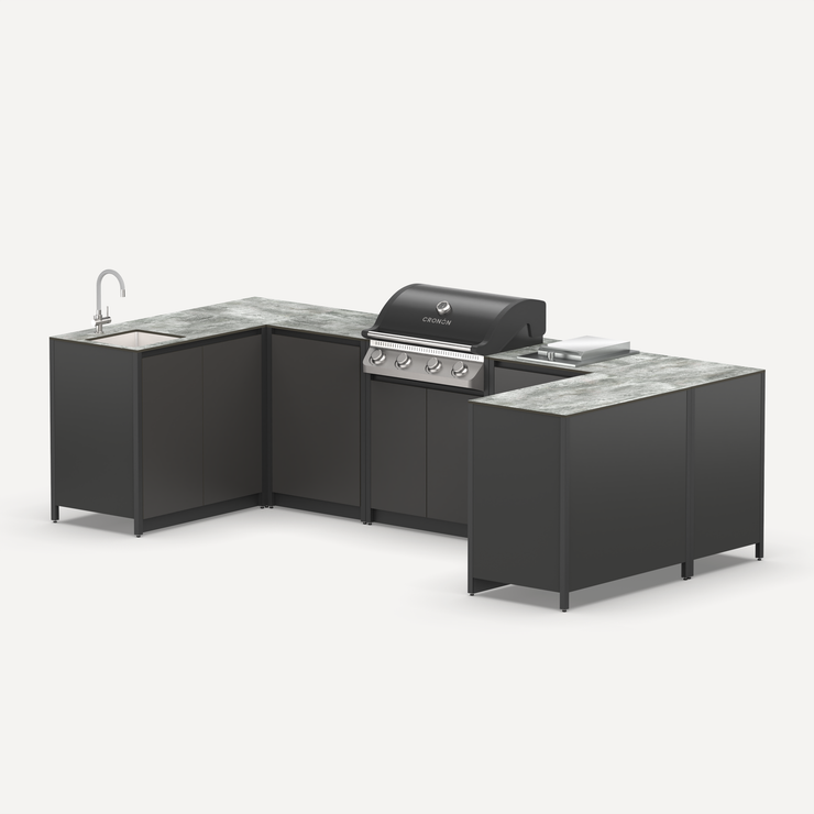 П-образный барбекю комплекс Lounge F-112SGP, 3.2x1.5 м, черный/серый каспий