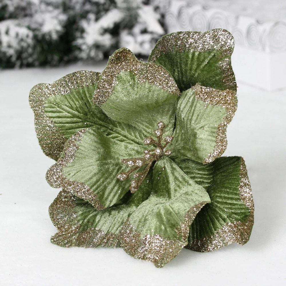 Украшение новогоднее «Пуансеттия - Волшебный день» 23 см, Нежный зеленый