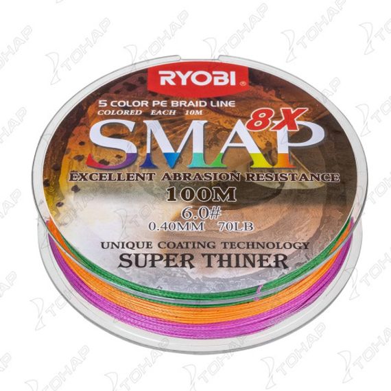 Шнур SMAP PE8X-100M 6.0# Multi Colour 0,405мм Ryobi