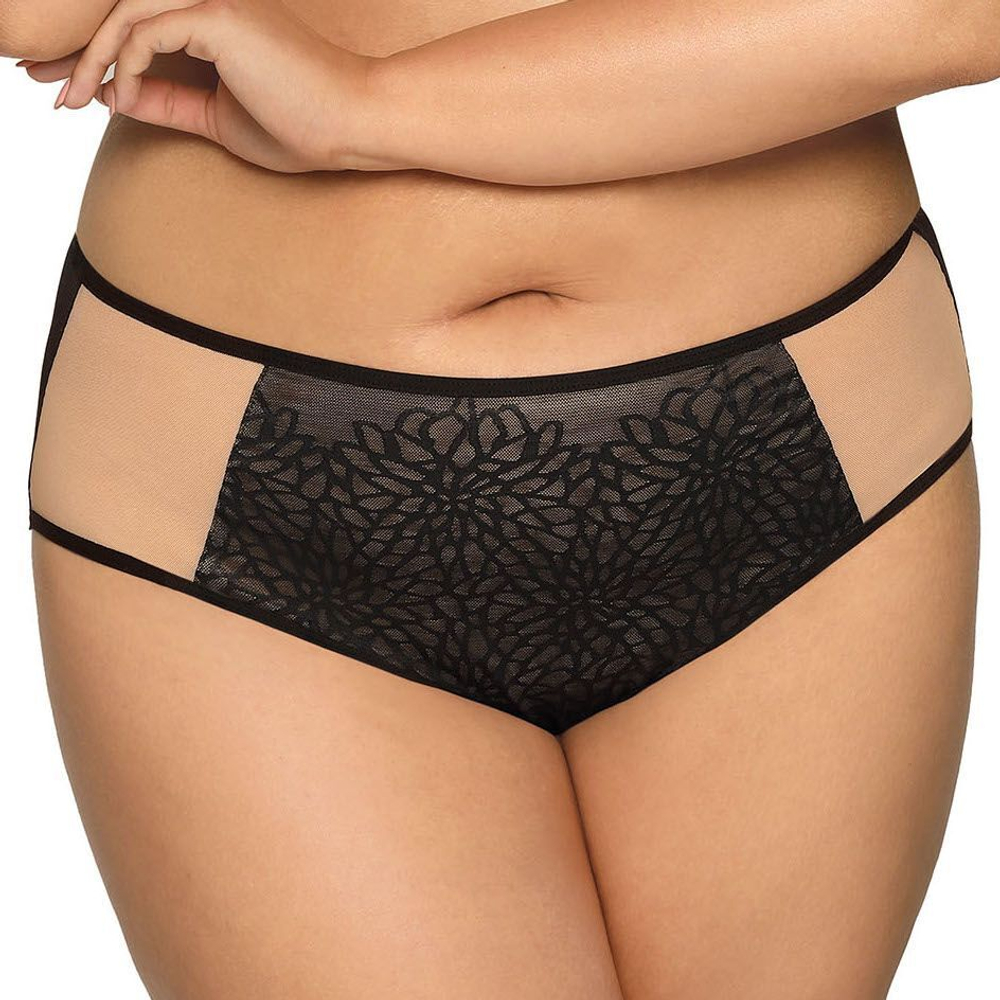 Двухцветные трусики-слипы с цветочным рисунком (Размер: XL) (Цвет: черный с бежевым)