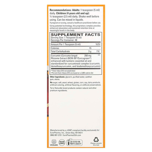 Terry Naturally, CuraMed, сироп, куркумин с улучшенной усвояемостью, 250 мг, 240 мл (8 жидк. унций)