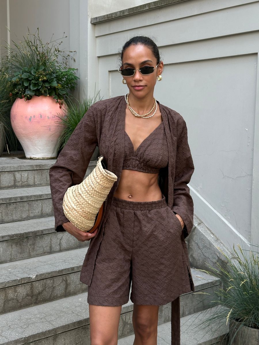Костюм из шитья кимоно и шорты шоколадный