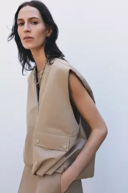 ZARA ЖИЛЕТ ОВЕРСАЙЗ — ZW COLLECTION, БЕЖЕВЫЙ