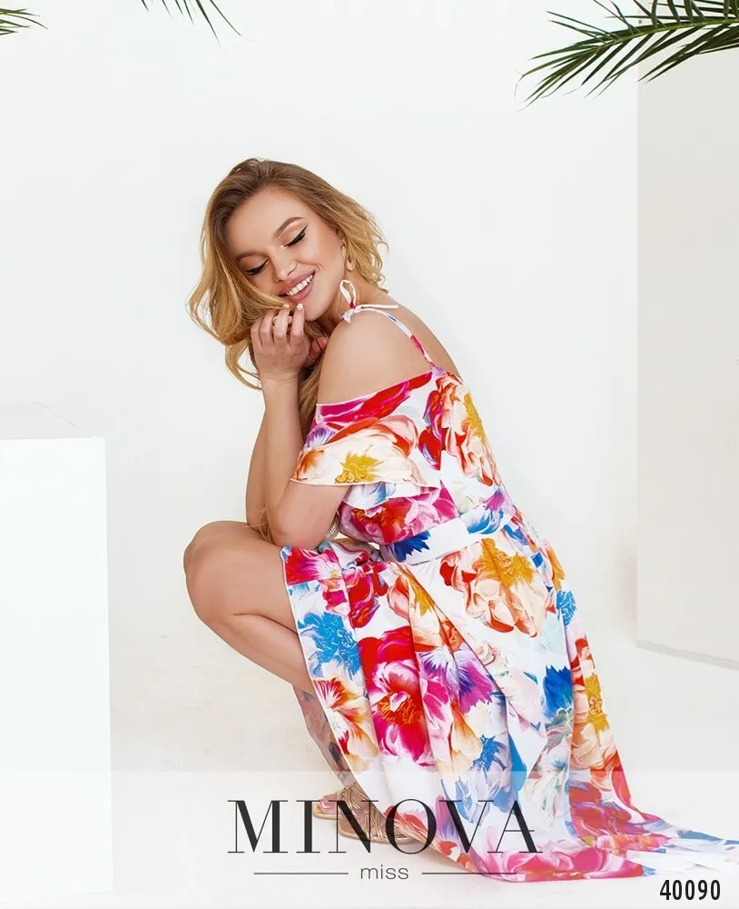 Платье 3145-белый-с-цветами Minova