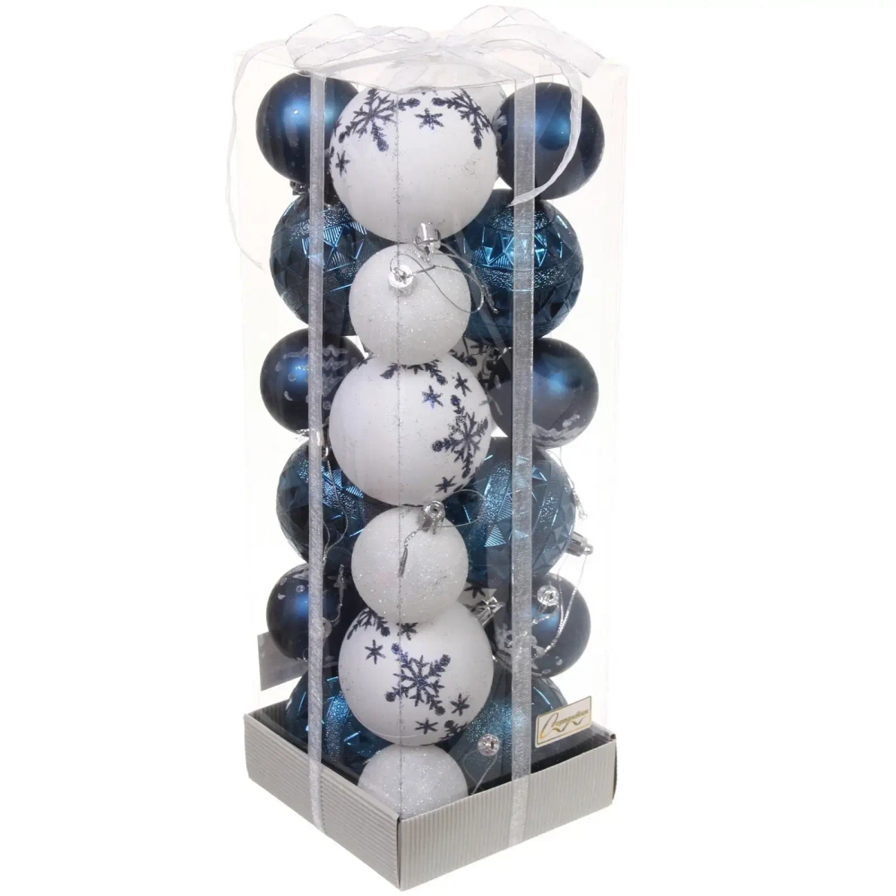 Набор шаров «Snow shine» 7 см + 5 см (24 предмета), Сапфир/белый