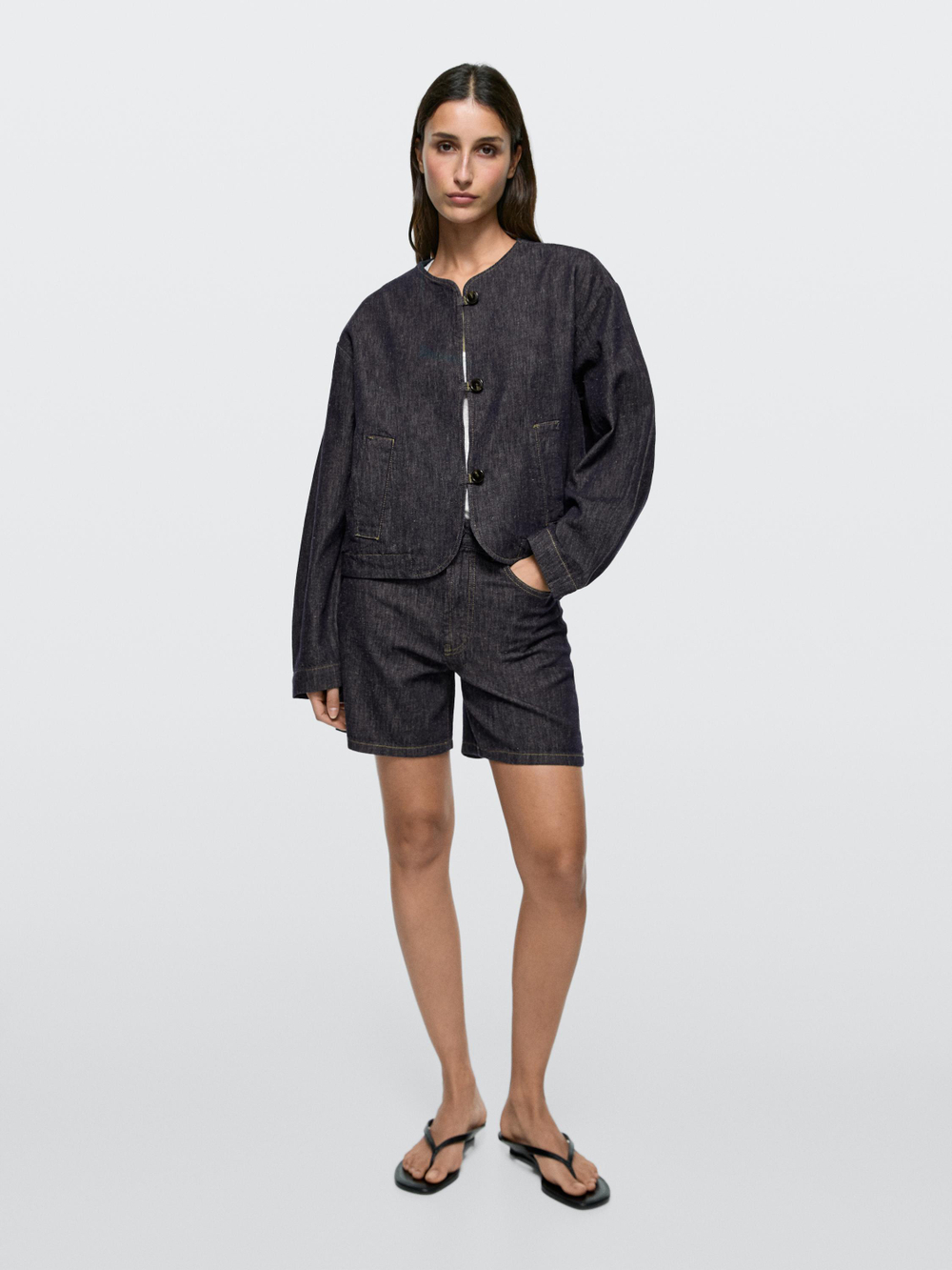 Massimo Dutti Джинсовые шорты со средней посадкой, темно-синий