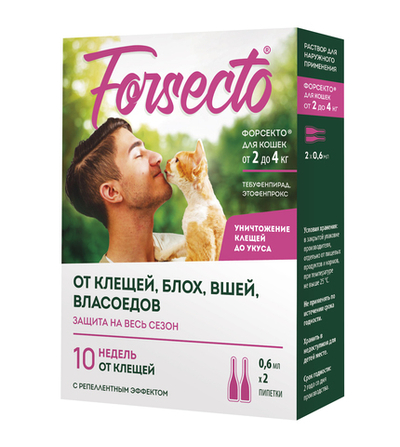Капли Форсекто для кошек от 2 до 4кг 0,бмл*2пип