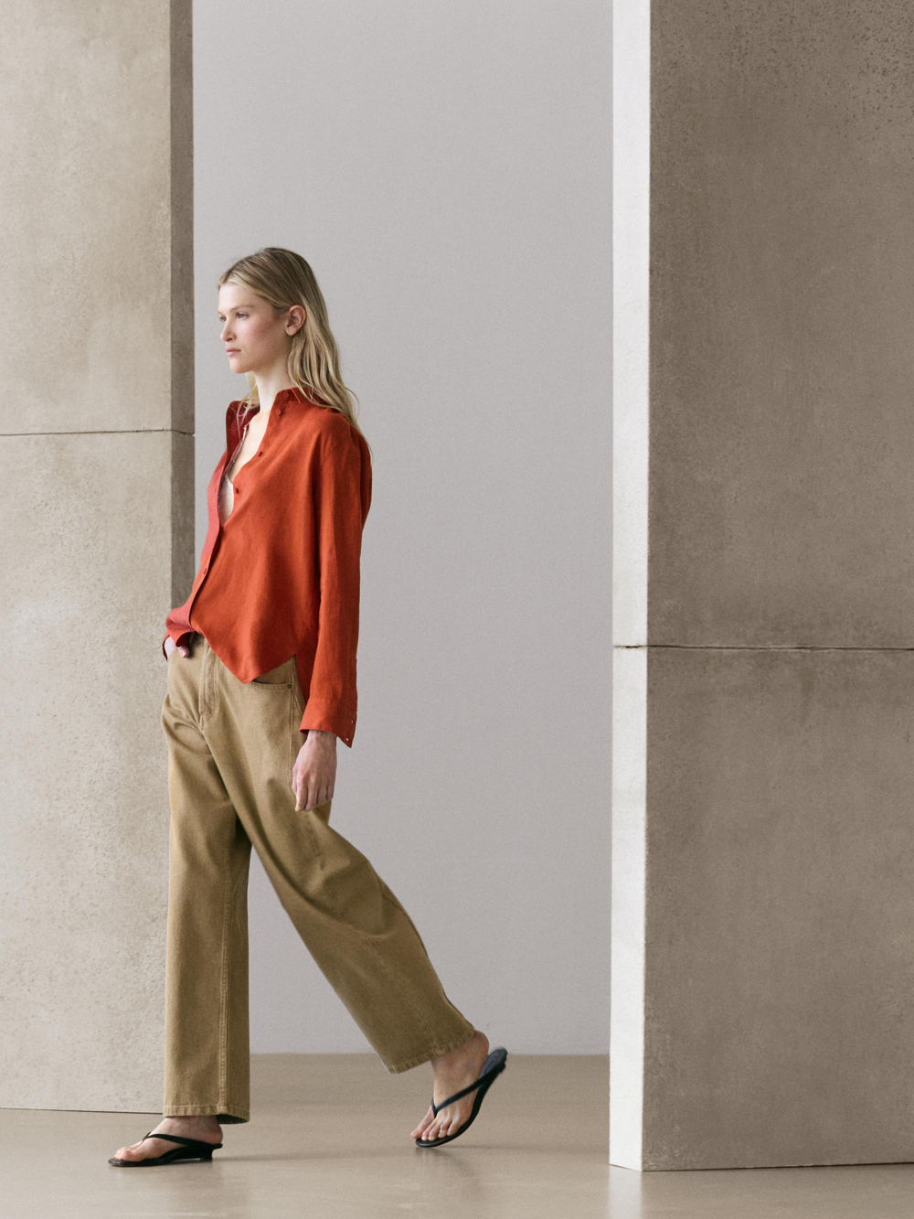 Massimo Dutti Свободная рубашка из 100% льна, оранжевый