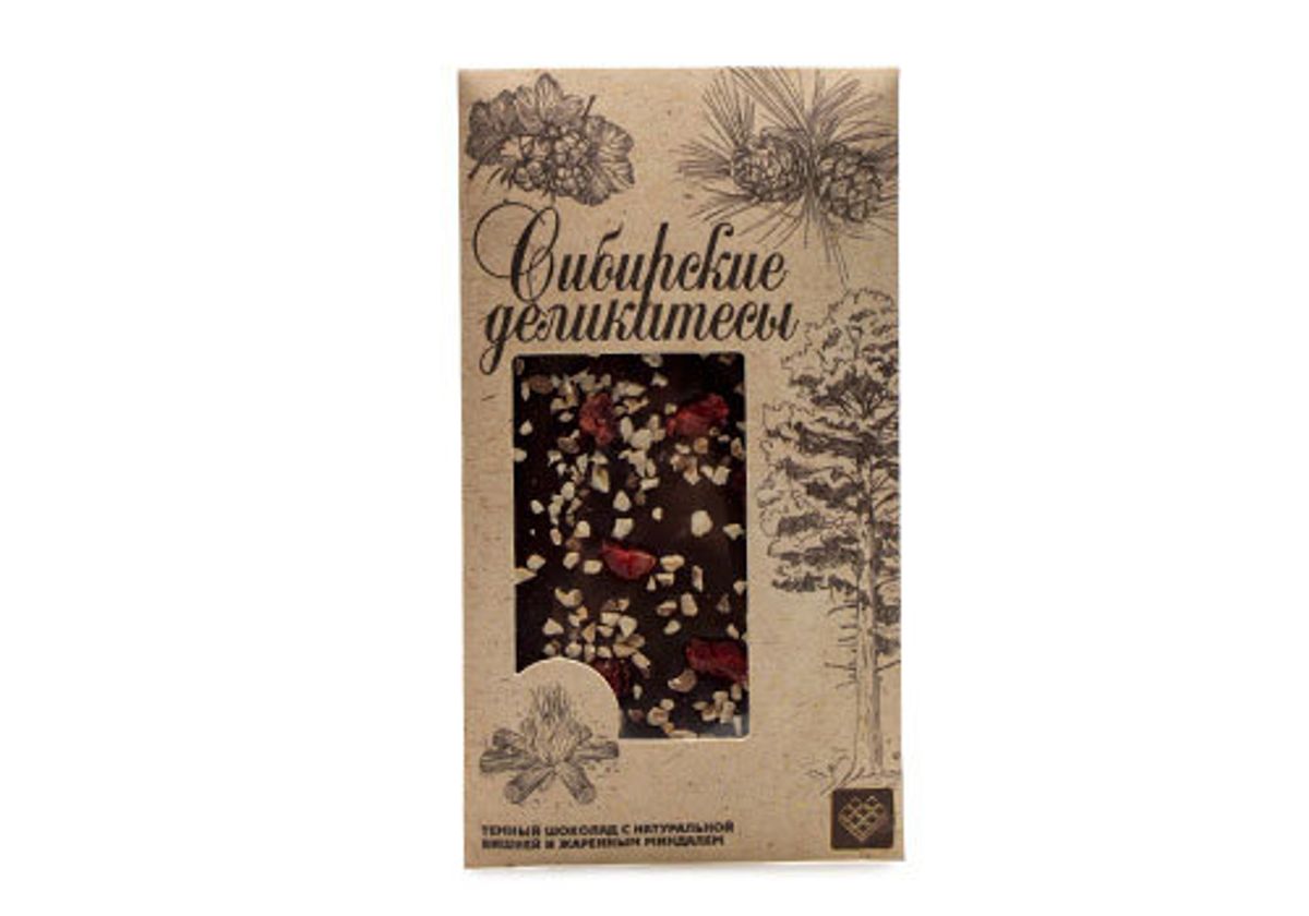 Темный шоколад "Сибирские деликатесы" с вишней и миндалем, 100г