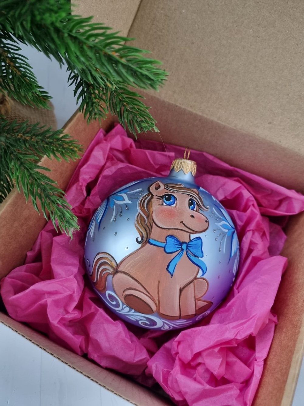 Шар стеклянный "малышка пони" ручная роспись