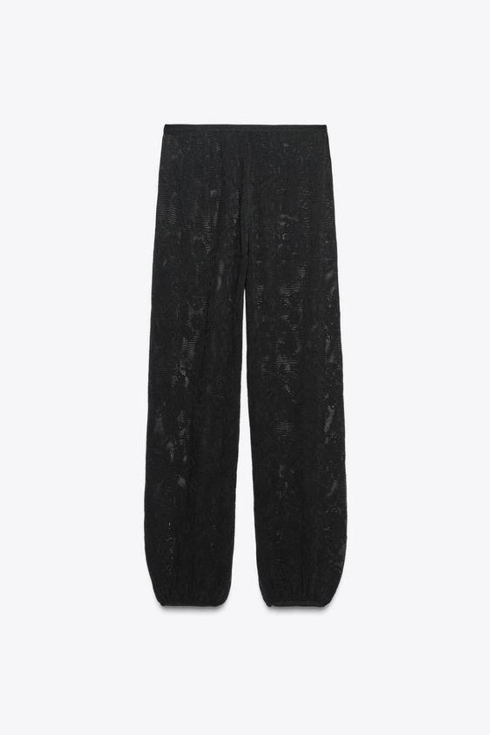 ZARA БРЮКИ ИЗ ТРИКОТАЖА С ЦВЕТОЧНЫМ УЗОРОМ, ЧЕРНЫЙ