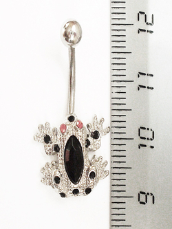 Серьга для пирсинга пупка. Банан из медицинской стали "Лягушка" с черными кристаллами