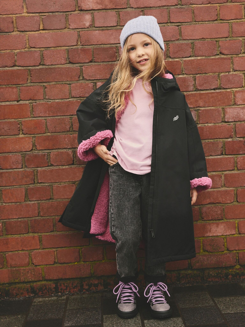 Плащ водонепроницаемый с флисовой подкладкой для девочки Next B65-306, Черный, Розовый