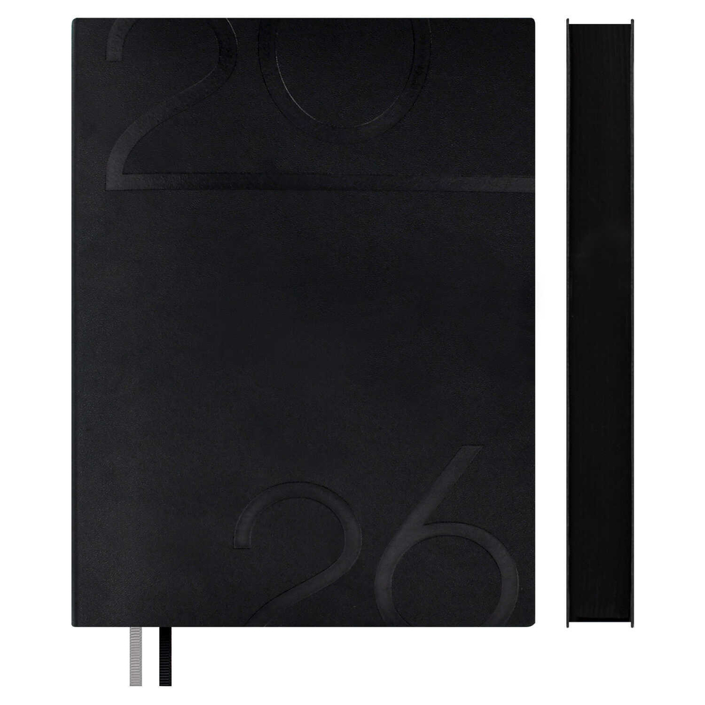 Ежедневник датированный 2026 ESCALADA, #ДУМАЙ КАК МИЛЛИАРДЕР, А5+, 176 л., арт. 70211/ 10 КАССАНДРА ЧЁРНЫЙ (кожзам: 175х245 мм, мягкий переплёт, запаянный край, материал обложки: искусственная кожа "Кассандра"; декор: блинтовое тиснение; способ крепл