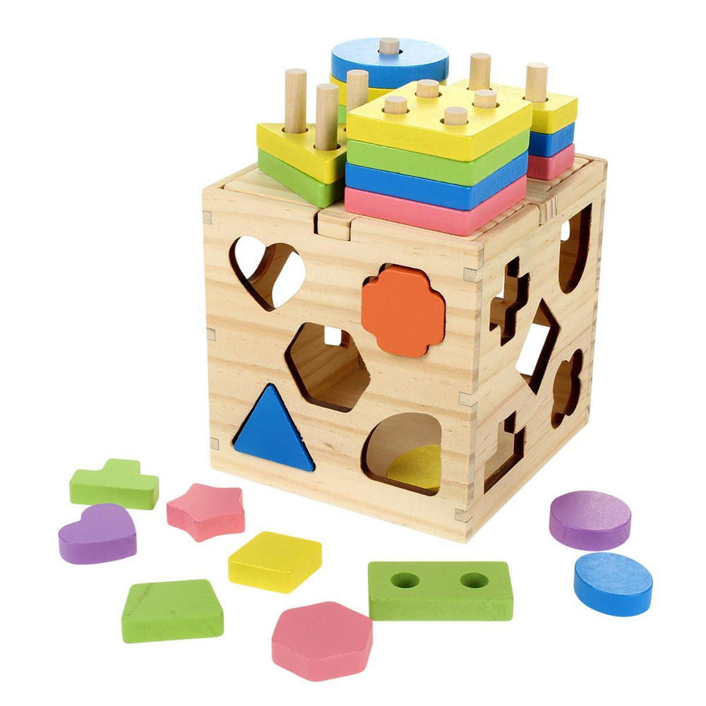 Развивающая игрушка деревянная Сортер куб, коробка C-41739