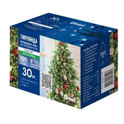 ULD-S3000-300-DGA WHITE IP20 Гирлянда светодиодная. 30м. 300 светодиодов. Белый свет. Провод зеленый. ТМ Uniel