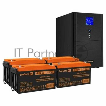 Комплект ИБП EX295991RUS + батарея 65Aч EX282982RUS 4шт (инвертор, синус, для котла) ExeGate SineTower SZ-5000. LCD. AVR.2SH.1C13. T. RJ. &lt;5000VA/4000W, чистый синусоида, LCD дисплей, AVR, 2*Schuko+1*C13+клеммы, RJ45/11, USB, линейно-интерактивный, Bl