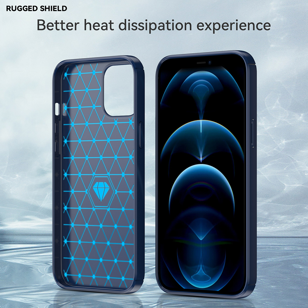 Чехол синего цвета с дизайном под карбон на IPhone 12 Pro Max, серия Carbon от Caseport