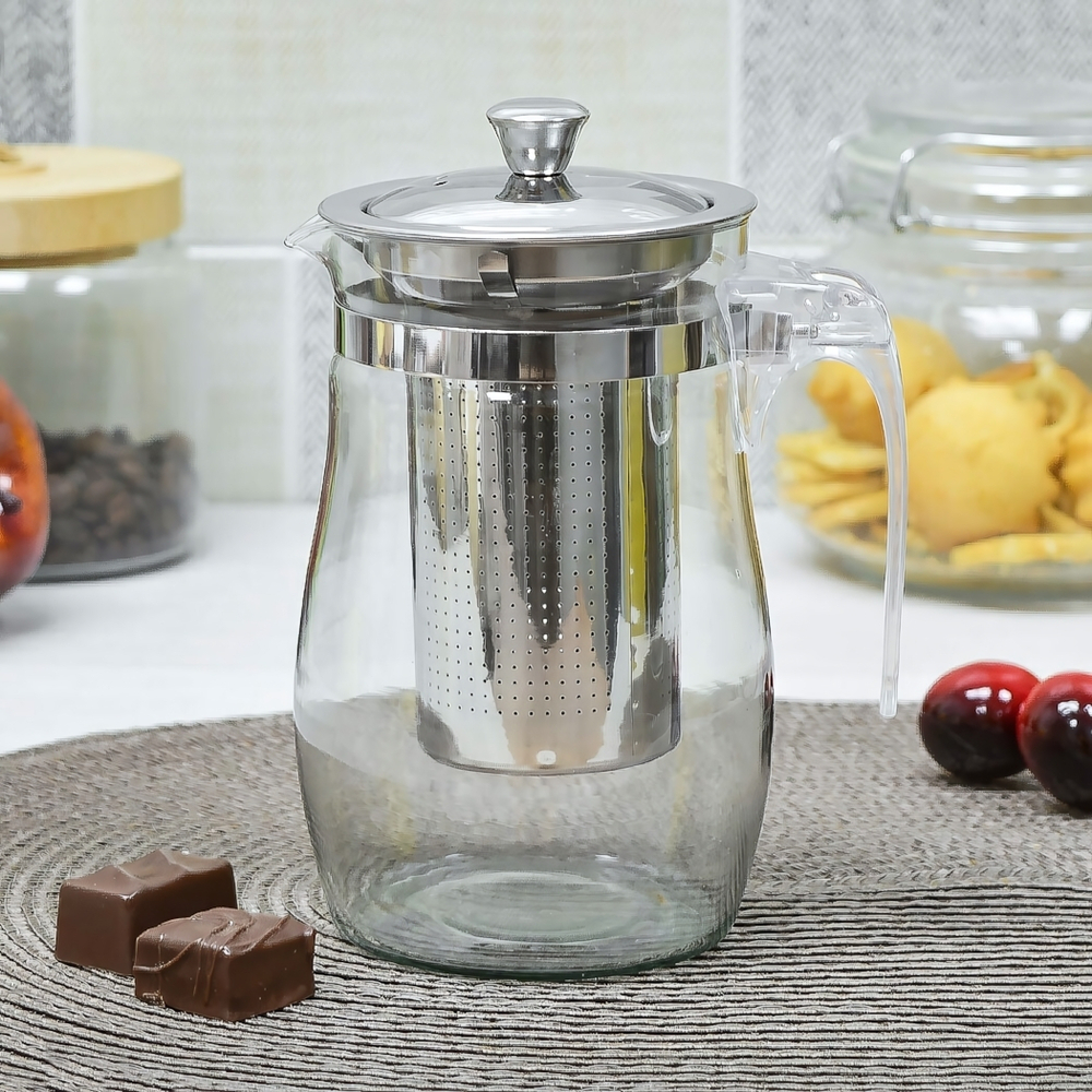 Чайник заварочный 0,75л стеклянный с металлическим ситом