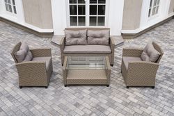 "Филадельфия" лаунж-зона из искусственного ротанга, цвет соломенный, цвет подушек бежевый