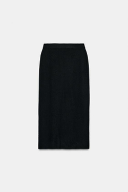 ZARA ТРИКОТАЖНАЯ ЮБКА МИДИ, ЧЕРНЫЙ