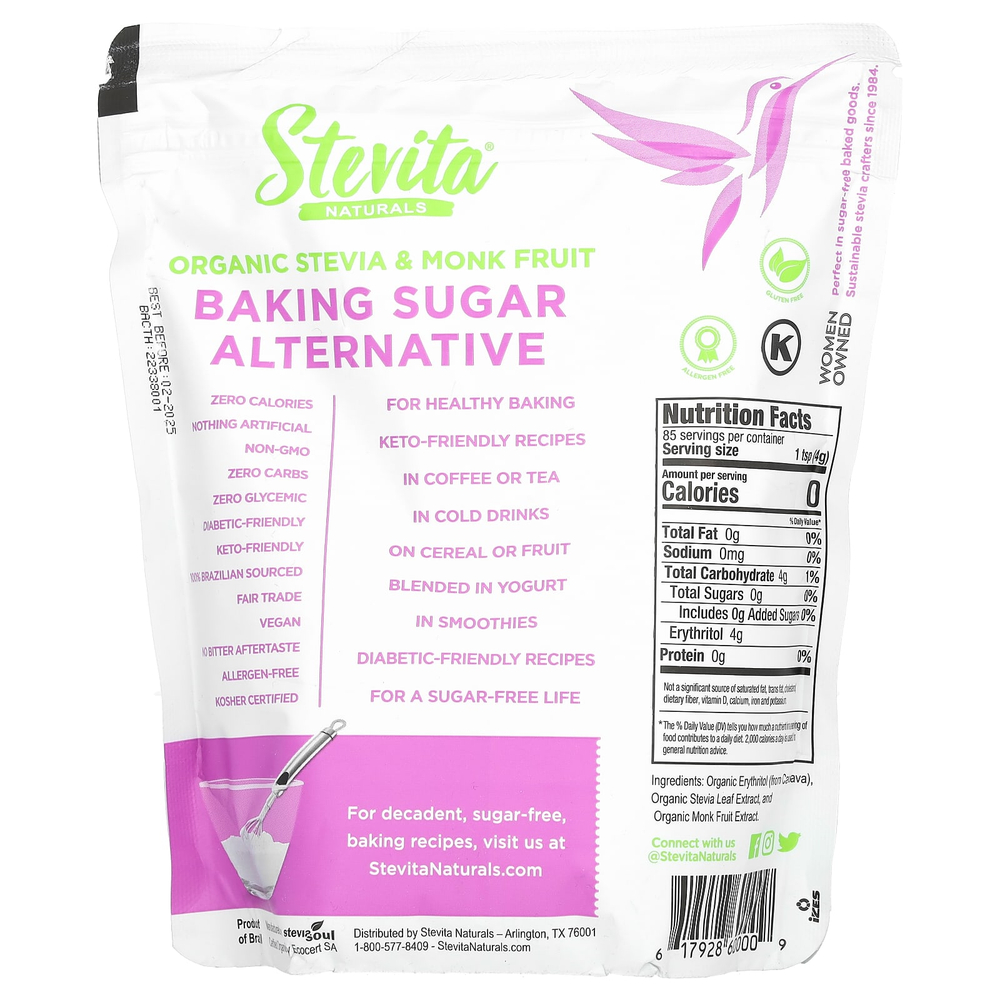 Stevita Naturals, альтернатива сахару для выпечки, органическая стевия и архат, 341 г (12 унций)