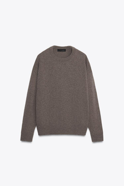 ZARA ДЖЕМПЕР ИЗ КАШЕМИРА И ШЕРСТИ С ДЛИННЫМИ РУКАВАМИ, СЕРО-КОРИЧНЕВЫЙ