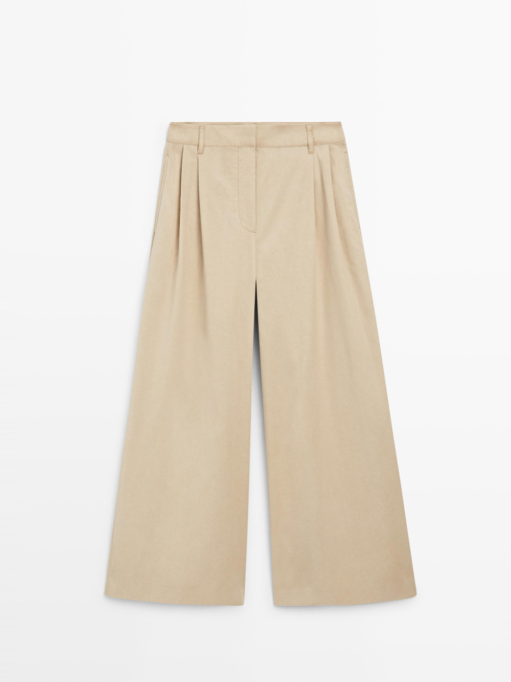 Massimo Dutti Свободные брюки со складками, песочный