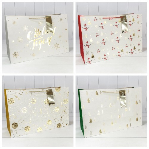 Пакет подарочный 64 х 42 х 20 см Набор 4 шт "Новый год" с тиснением (Белый)