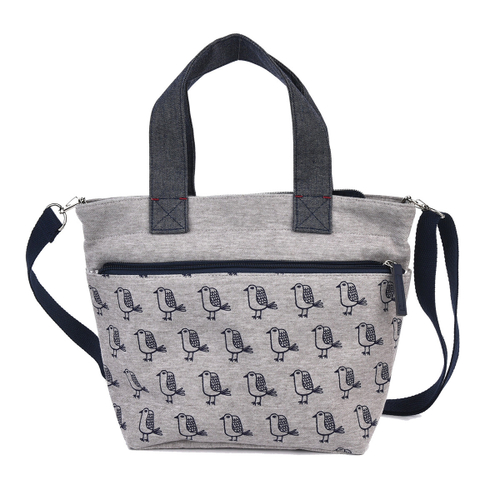 Сумка (тоут) с кошкой "MATILDAsan", c ремнем через плечо, на молнии, серый шелк, 23-6629-1, KUSUGURU