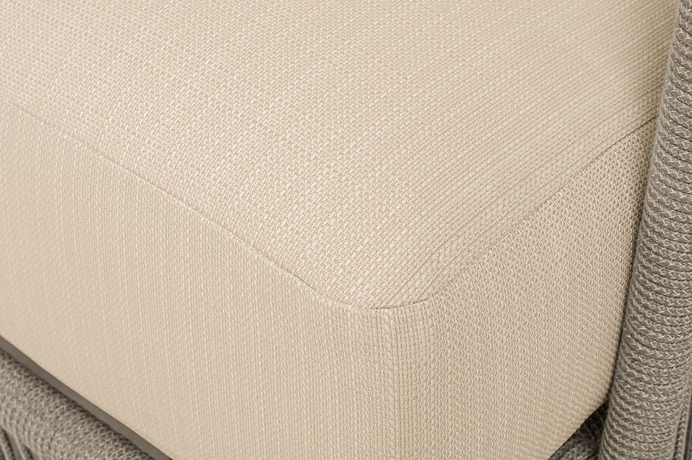 "Альбано" диван 3-местный плетеный из роупа, каркас алюминий светло-серый (RAL7035) муар, роуп серый меланж круглый, ткань Mossle светло-бежевая