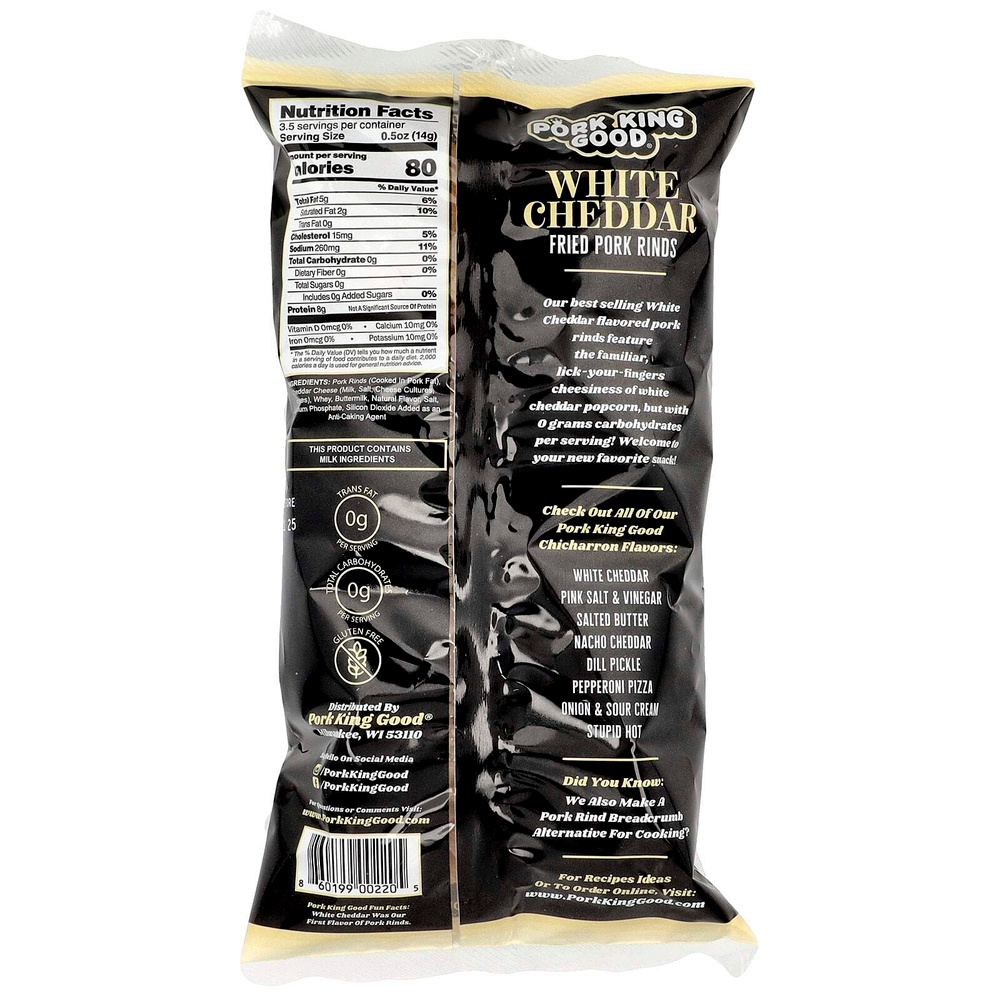 Pork King Good, Ароматизированный Chicharrones, белый чеддер, 49,5 г (1,75 унции)