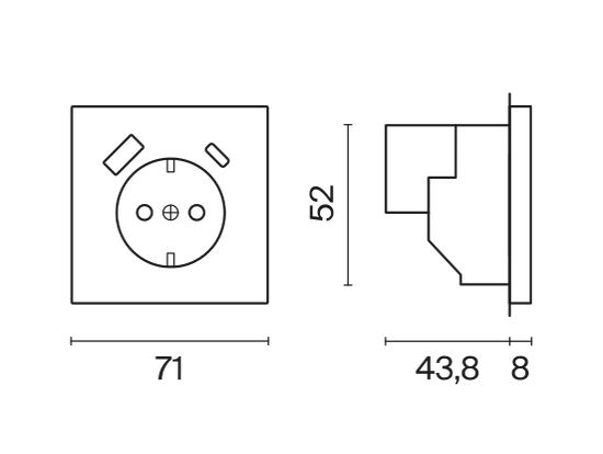 Розетка встраиваемая VOLTUM S70 с заземлением и защитными шторками, 16А, с USB, A+С, (сталь)