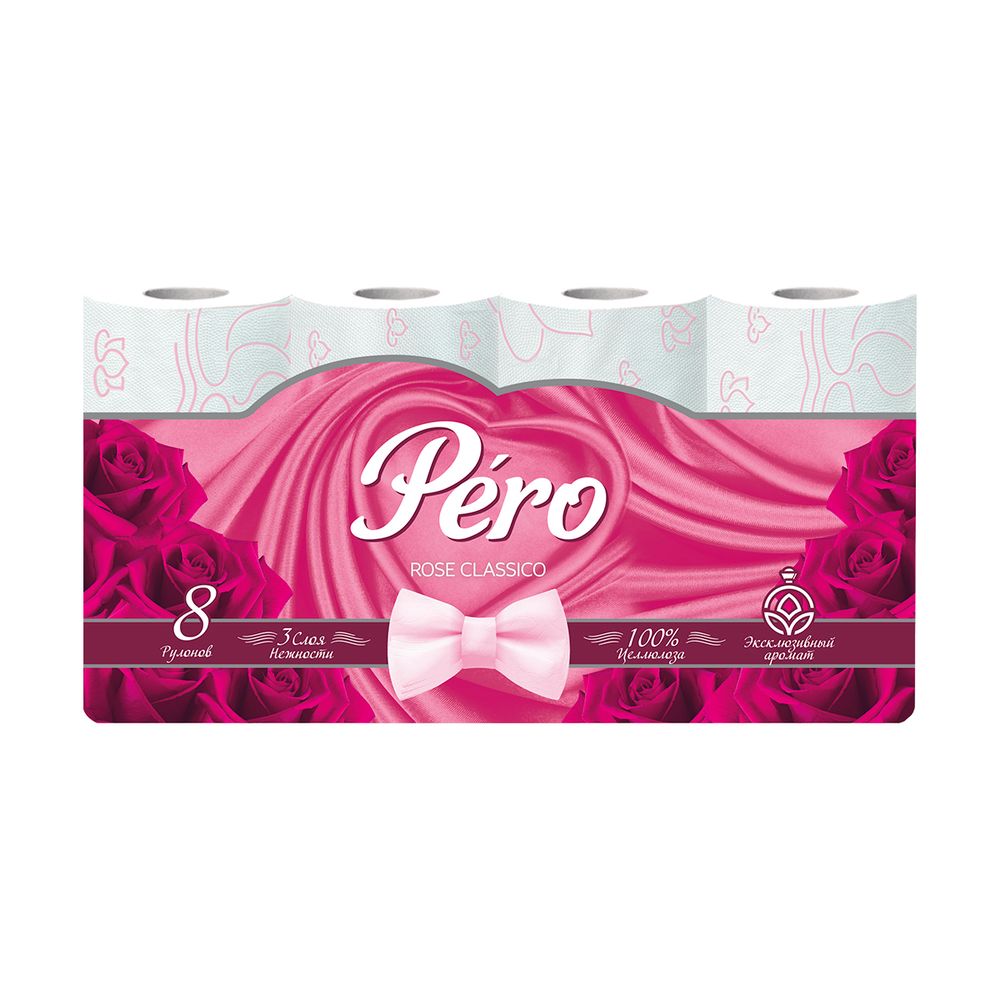 Туалетная бумага Pero, трехслойная, 8 рулонов, белая, 5133