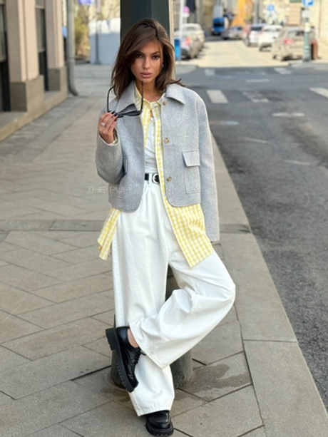 Серый шерстяной жакет на пуговицах